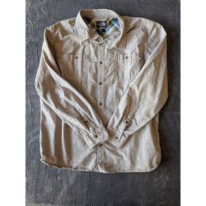The North Face Mens XXL Tan Khaki Long Sleeve Button Down Utility Shirt Pocket